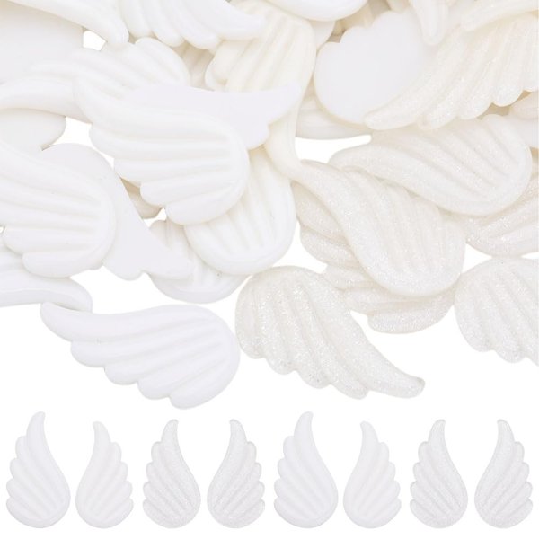 SUNNYCLUE 1 Box 30 Pairs White Angel Wing Charms Christmas Resin Cabochon Mini Fairy Beads Scrapbooking Embellishments Flatbacks Cabcohons for Jewelry Making Cell Phone Case Valentine's Day Decor