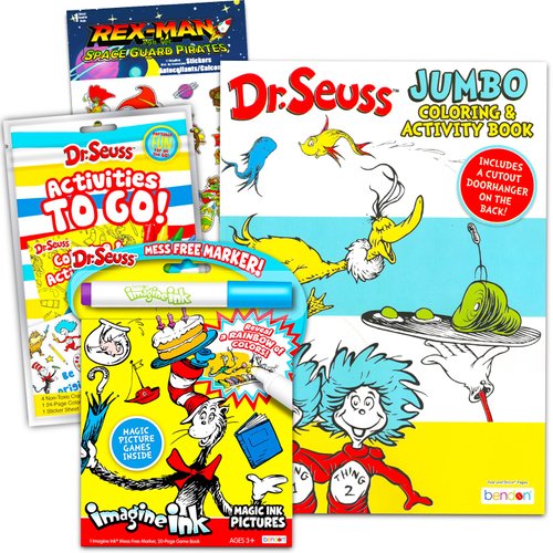 Dr. Seuss Coloring Book Set for Kids - Bundle with Dr Seuss Imagine Ink, Jumbo Coloring Book, Stickers, Featuring Cat in The Hat, Green Eggs and Ham and More