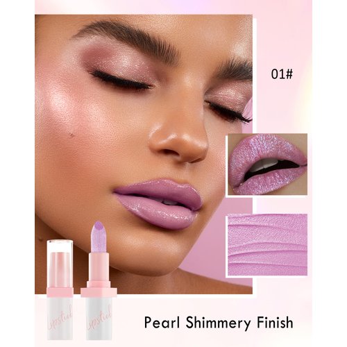 Glitter Lipstick for Women, Shimmer Sparkly Lipstick Long Lasting Waterproof, Diamond Shiny Metallic Matte Lipstick, Non-sticky, Impact Color, Bold Glimmer Glow Lip Gloss, Stage Party Makeup (01#Pink)