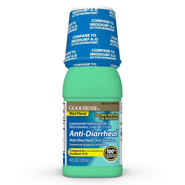 GoodSense Anti-Diarrheal Medicine, Loperamide Hydrochloride Oral Solution, 1 mg per 7.5 mL, Mint Flavor, 4 Fluid Ounces
