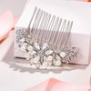 EVER FAITH Wedding Hair Accessories Austrian Crystal Cream Simulated Pearl Bridal Bride Leaf Flowers Hair Comb Clear Silver-Tone