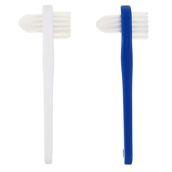 Healifty Denture Brush False Teeth Cleaning Tool Double Sided Toothbrush Denture Cleaning Brush 2pcs (White+Blue)