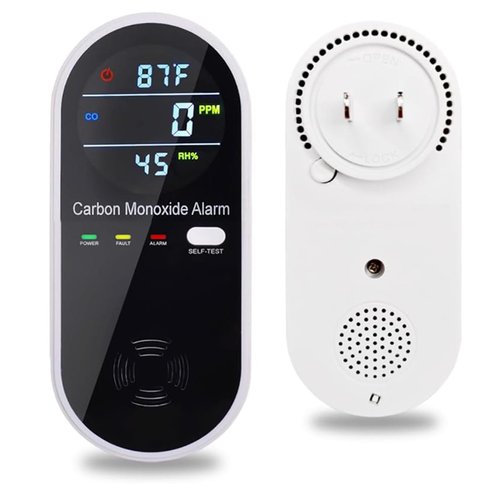 Carbon Monoxide Detectors, Carbon Monoxide Detector Plug in with Temperature Humidity Sensor Built-in, CO Level Monitor Alarm with Clear LCD Display Sound & Light Warning for Home/Hotel/RV