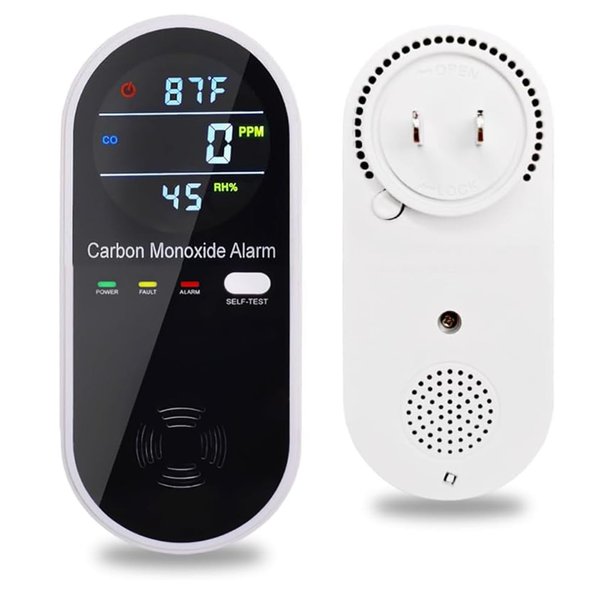 Carbon Monoxide Detectors, Carbon Monoxide Detector Plug in with Temperature Humidity Sensor Built-in, CO Level Monitor Alarm with Clear LCD Display Sound & Light Warning for Home/Hotel/RV