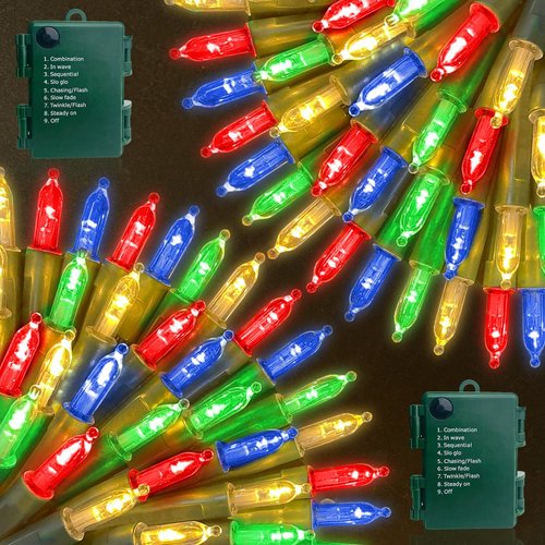 2 Pack Colorful Christmas String Lights Decoration Battery Operated Fairy Lights with Timer Waterproof 8 Modes Christmas Xmas Lights for Outdoor Indoor Tree Yard Party Garden Decor, Each 50LED 16.4FT