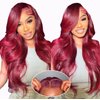 Jewhaut Wear and Go Glueless Wigs Human Hair Pre Plucked Pre Cut for Beginners 99j Burgundy Lace Front Wigs Human Hair Upgraded No Glue 5x5 HD Body Wave Lace Closure Wigs Human Hair for Women 24 Inch