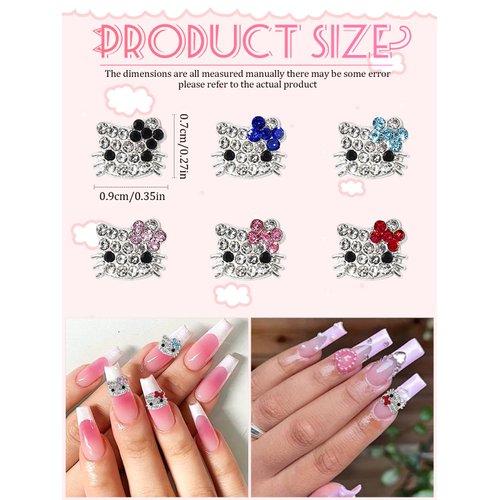 30Pcs Kawaii Nail Charms, Wsimily 3D Cute Nail Art Charms Metal Sliver Cartoon Rhinestone Crystals Multicolor Nail Accessories for Women Girls Nail Decorations DIY Craft Jewelry (6 Colors)