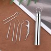 Larrel Stainless Steel Toothpicks, 7PCS Portable Dental Pick Reusable Stainless Steel Toothpicks Pocket Set Tooth Stains Remover for Outdoor Picnic Camping Travel