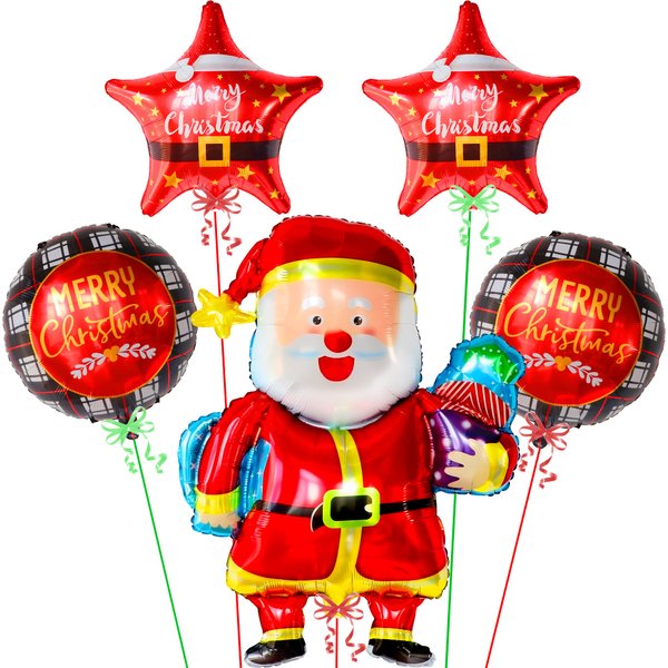KatchOn, Christmas Santa Balloon and Star Balloons - 37 Inch, Pack of 5 | Christmas Foil Balloons for Christmas Decorations Indoor | Merry Christmas Balloons Decorations | Christmas Party Decorations
