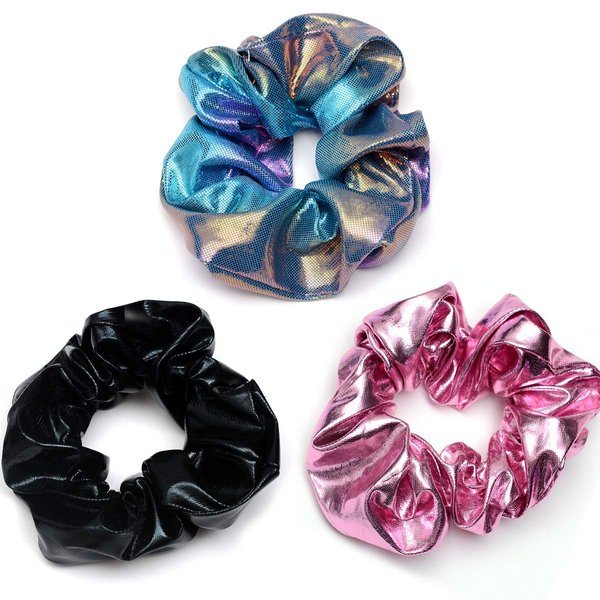 ACCGLORY Shiny Scrunchies Metallic Hair Bands Elastic Hair Ties Set Glitter Ponytail Holder Soft Scrunchy for Women(Hair Scrunchies Set 2)