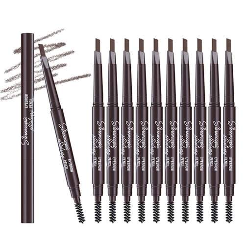 Berinist 12Pcs Dark Brown Eyebrow Pencil Set， Retractable Eyebrow Pencil with Brow Brush, Professional Eyebrow Shaping and Filling Pencil for Women Eye-Makeup, Easy to Color, Waterproof Long-lasting