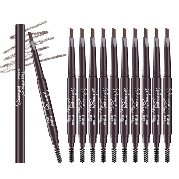 Berinist 12Pcs Dark Brown Eyebrow Pencil Set， Retractable Eyebrow Pencil with Brow Brush, Professional Eyebrow Shaping and Filling Pencil for Women Eye-Makeup, Easy to Color, Waterproof Long-lasting