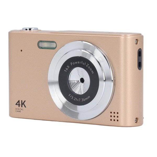 4K Digital Camera, 16X Digital Zoom 48MP Vlog Camera, 2.4in Screen, Built in Flashlight, CCD Camera, Anti Shake, Portable Camera for Beginners and Children (Gold)