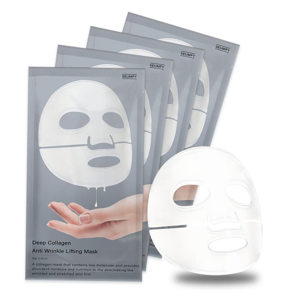 SEUMFY Collagen Face Masks - The Real Collagen 5,000,000ppb Deep Overnight Mask for Lifting,Firming and Moisturizing 40g x 4ea
