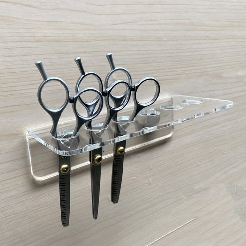 esowemsn 1PC Clear Acrylic 6-Slot Wall Mounted Scissors Holder Rack with Screws Salon Shear Holder Hairdresser Scissor Combs Clips Desktop Organizer Accessories for Barber Shop Office Home