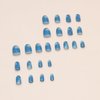 BMKKOT Blue Press on Nails Medium Length Almond Fake Nails Blue Gradient Marble Glue on Nails Summer Acrylic Nails Glossy False Nails Reusable Artificial Stick on Nails for Women Girls Manicure 24Pcs