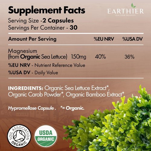 Organic Magnesium Whole Food Sourced & Certified by Soil Association Vegan Capsules