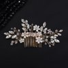 Teyglen Flower Pearl Bride Wedding Hair Comb Gold Crystal Hair Comb Bridal Hair Piece Decorative Hair Accessories for Bride Rhinestone Headpiece for Women Grils (Gold)