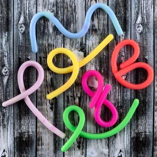 Super Z Outlet Stretchy Jelly String Noodles Thin Rubber Fidget Sensory Toys Set (9.5" to 5 Feet) Calming Relaxing Children Birthday Party Favors and Prizes (24 Pack)