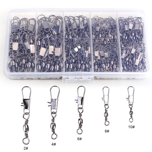 200PCS Barrel Snap Swivel Fishing Accessories, Premium Fishing Gear Equipment with Ball Bearing Swivels Snaps Connector for Quick Connect Fishing Lures