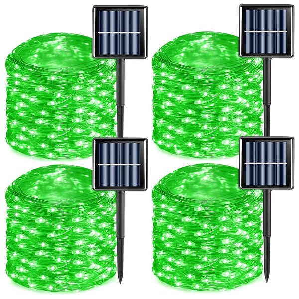 YEGUO 4 Pack Solar Christmas Lights, Green Solar Fairy Lights Outdoor Waterproof, Each 33ft 100 LED 8 Modes Solar String Lights for Christmas Decor