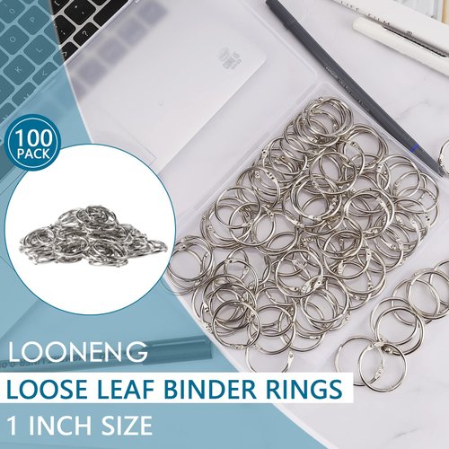 LOONENG 1 Inch Loose Leaf Binder Rings, 100PCS Nickel Plated Steel Book Rings for Index Cards, Crafts, Reports, Flash Cards, Notebook, Keychain, Loose Leaf Paper, Photo Albums