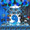 Video Game 9th Birthday Party Decorations Blue Black Cheers to Level 9 Banner Hanging Swirls Balloons Garland Arch Foil Curtains Backdrops Tablecloth Kit for Boys 9 Years Old Game Controller Supplies