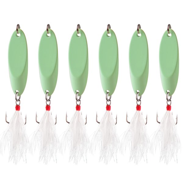 Fishing Spoons Lures Spoons Metal Jigs - 6PCS Luminescent Saltwater Jigging Bait Spoon with Treble Hook Hard Micro Bass Walleyes Trout Salmon Baits 0.18oz