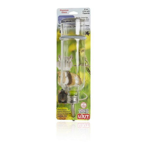 Lixit Chew Proof Flat Sided Water Bottles for Rabbits, Ferrets, Rats, Birds, Hamsters, Guinea Pigs, Chinchillas Gerbils and Other Small Animals (12oz)