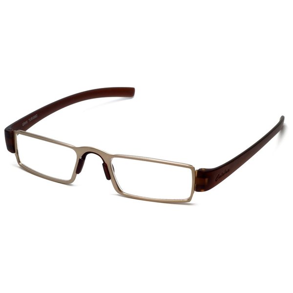Calabria Coupe Anti Reflective Reading Glasses +1.00 Gold Mens Gran Turismo Stainless Steel Trendy Readers Designer Eyeglass