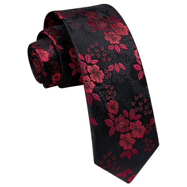 Enlision Neckties for Men Paisley Skinny Tie Width 2.17" Black Red Floral Business Silk Slim Necktie Elegant Wedding Thin Neckties