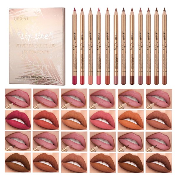Dulele 12 Colors Slim Lip Liner Pencil Set, Creamy Lip Liner Matte Lipstick Plumping Lip Definer Pencil, Smooth and Long Lasting Natural Lip Makeup (Red)