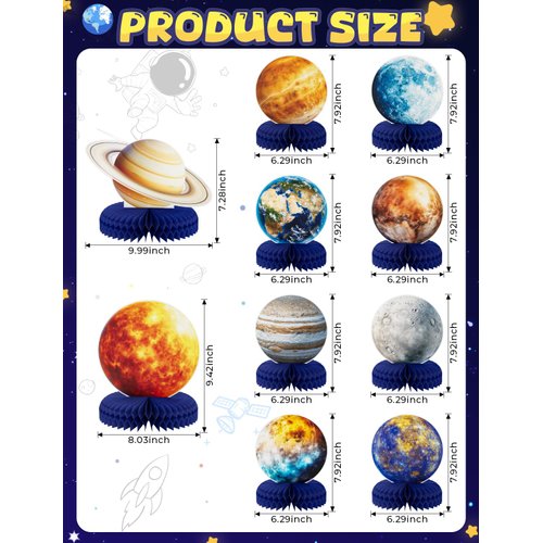 Adeyoo 10Pcs Space Solar System Themed Honeycomb Centerpieces for Table Party Decorations,Outer Space Party Decor Planet Honeycomb Galaxy Decoration for Baby Shower Birthday Party Supplies