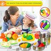 FUNERICA Cutting Play Food Fruits and Vegetables and Accessories Sets for Kids Toy Kitchen (Cookware +Polka-dot Apron +Container)