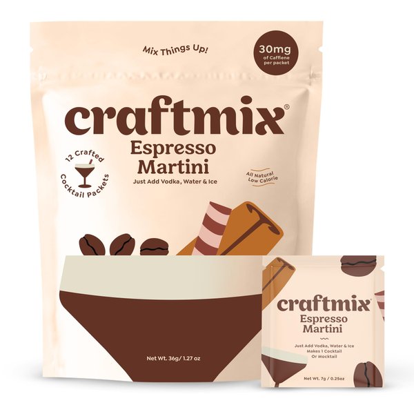 Craftmix Espresso Martini, Makes 12 Drinks, Skinny Cocktail Mixers - Mocktail Drink Mixers - Martini Mix With Real Coffee - Vegan Low-Carb, Low-Sugar, Non-GMO, Dairy Free, Gluten Free, Easy to Mix