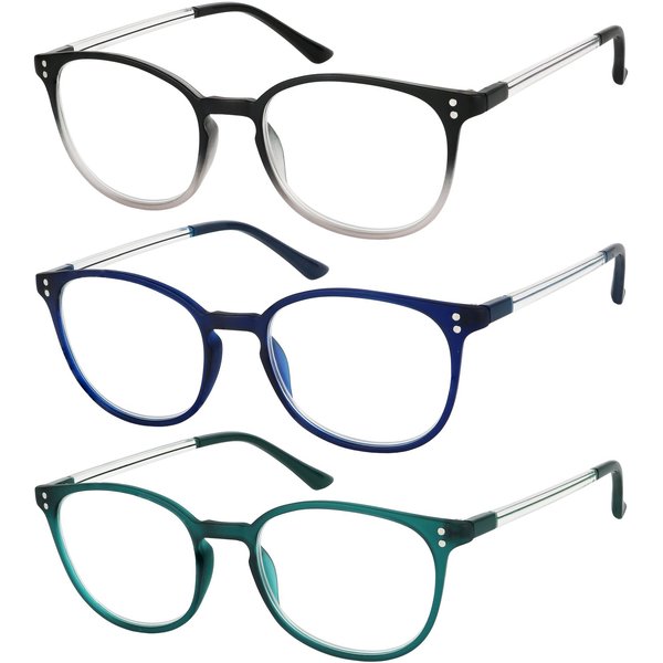 Success Eyewear Reading Glasses 3 Pair Stylish Color Readers Fashion Glasses for Reading Men & Women +2.5