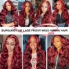 ELFSECRET 99J Burgundy Lace Front Wigs Human Hair 13X4 Body Wave 180 Density HD Transparent Lace Frontal Wig for Black Women Glueless Wine Red Lace Wig Pre Plucked with Baby Hair 28 Inch