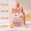 Wooden Baby Activity Cube for Toddlers 1-3,5 in 1 Castle Shape Sorter Bead Maze Montessori Toys for Baby 6 Months+, Educational Learning Toy for Kids 1 Year Up