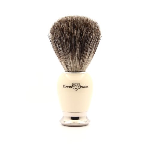 Edwin Jagger 81SB587 Simulated Pure Badger Hair Shaving Brush with Nickel Plated Collar and End Cap, Ivory