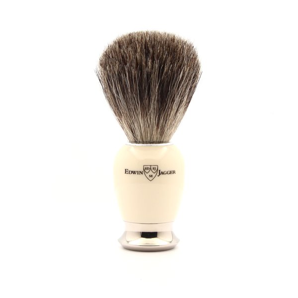 Edwin Jagger 81SB587 Simulated Pure Badger Hair Shaving Brush with Nickel Plated Collar and End Cap, Ivory