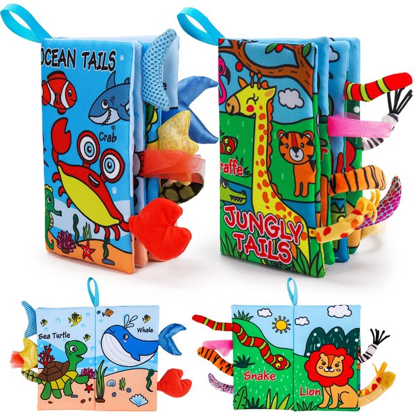 2 PCS Soft Cloth Baby Books 0-6 Months High Contrast Sensory Baby Toys 6 to 12 Months Crinkle Touch Feel Teething Carseat 9 18 Month Travel Essentials Tummy Time Infant 0-3 Months Newborn Shower Gift