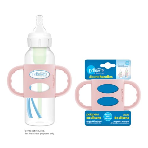 Dr. Brown's Milestones 100% Silicone Baby Bottle Handles,Narrow,Pink,1 Pack,4m+ (colors May Vary)