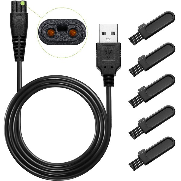 Honoson Head Shaver Power Cord Replacement Shaver Charger Cord USB Cable USB Data Line and 5 Pieces Cleaning Brush Clipper Brush Shaver Brushes for Electric Shaver