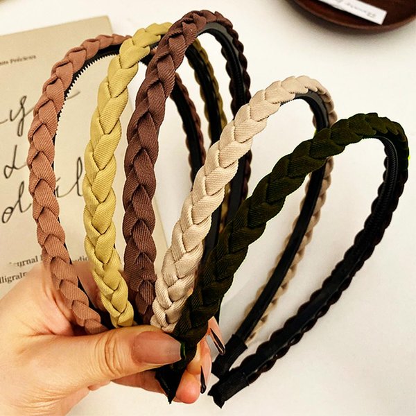 Meekest 5 Pack Braided Headbands for Women Head Bands for Women's Hair Wide Hairband Non slip Thick Headband with Teeth Twisted Boho Hair Accessories - Beige/Yellow/Khaki/Brown/Coffee
