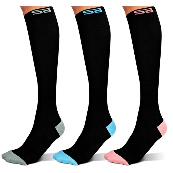 SB SOX 3-Pair Compression Socks (15-20mmHg) for Men & Women – Best Socks for All Day Wear! (L/XL, 05 – Multi-color)