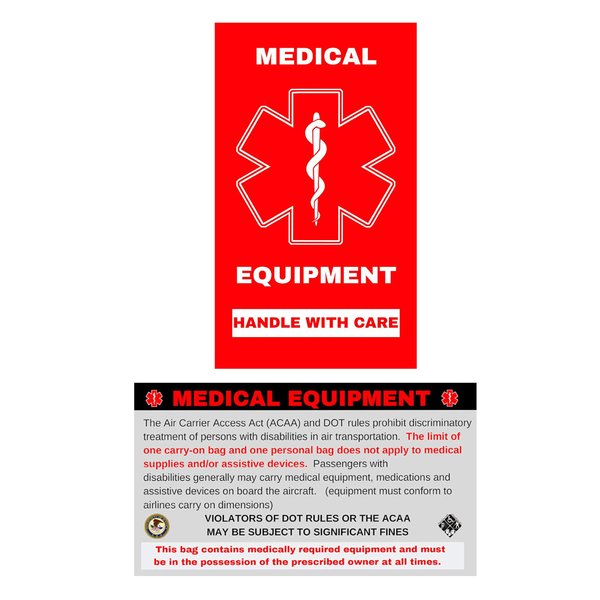 Medical Alert Equipment Luggage Tag - Handle with Care, DOT and ACAA regulations (MELT-112) Quantity (4)