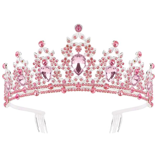 Tiaras for Women KICOSY Pink Crystal Tiara Crowns for Girls Elegant Crown with Combs Rhinestone Headband Princess Crown Princess Tiara Hair Accessories for Bridal Wedding Prom Birthday Party