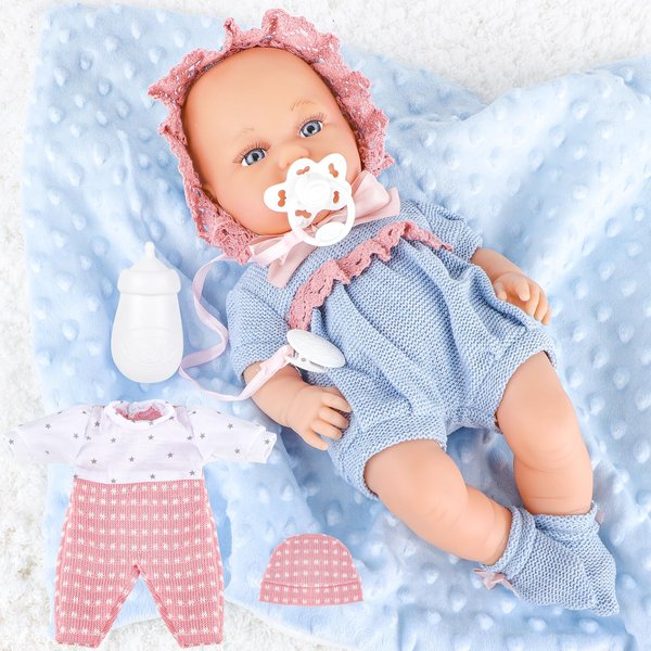deAO Baby Doll Set,14 inch Vinyl Doll Toys with 2 Set Clothes,Doll Feeding Accessories,Interactive Dolls Kids Pretend Play Toys Baby Dolls for 3 4 5 Girls
