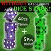 Dice Stacking Cup(Blue) Set with 4 Pcs 19mm(Purple) and 5 Pcs 18mm(Green) Standard 6 Sided Dices, with Storage Bag-Magic Tricks Instruction