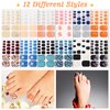 264 Pieces 12 Sheets Full Wraps Toenail Polish Stickers Mermaid Design Toenail Art Polish Stickers Strips Glitter Self-Adhesive Toenail Art Decals with Nail File for Women Girls (Dreamy Style)